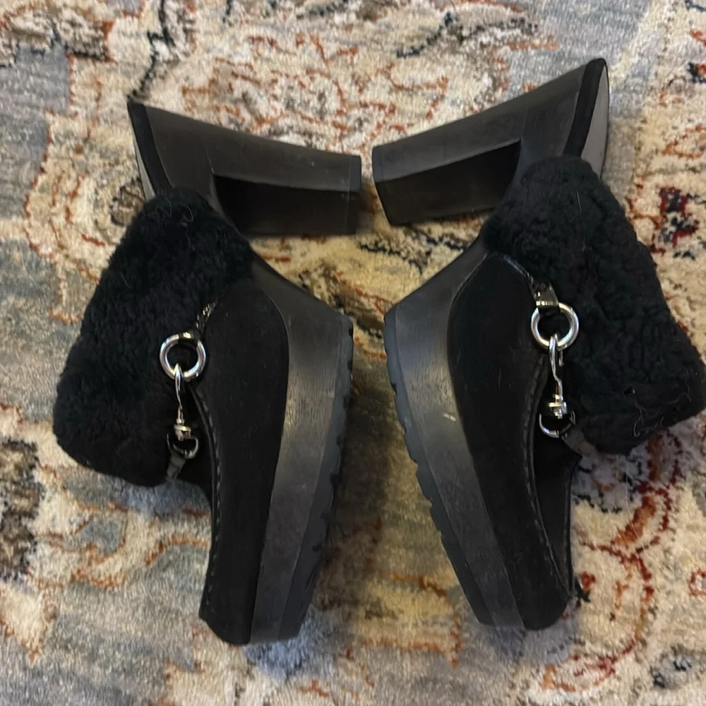 COACH IDYLE Shearling leather black clog heels rare $328 9 silver Designer - Picture 6 of 11